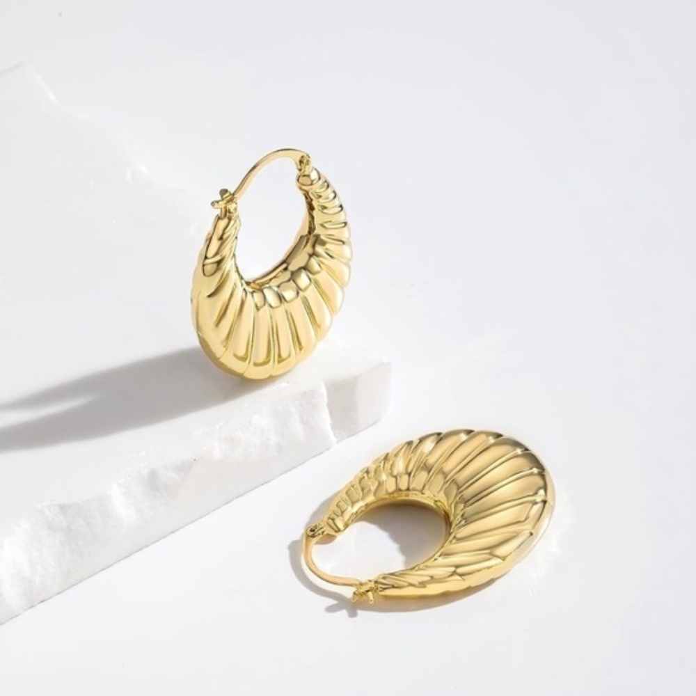Gold 14k Gold Plated Textured Hoop Earrings